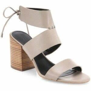 Rebecca Minkoff Taupe/Gray Block Heel Sandals With Ankle Tie Strap Detail
